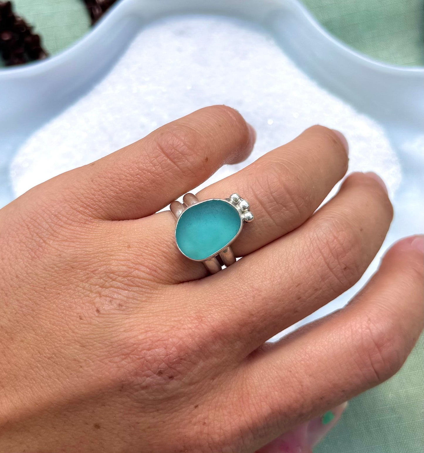 Deep Blue Seaglass Ring