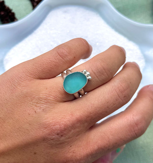 Deep Blue Seaglass Ring