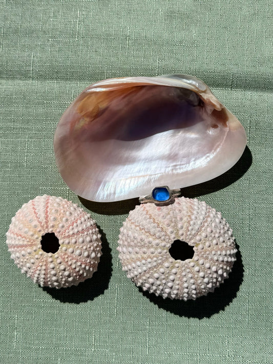 Dark Blue Seaglass Ring