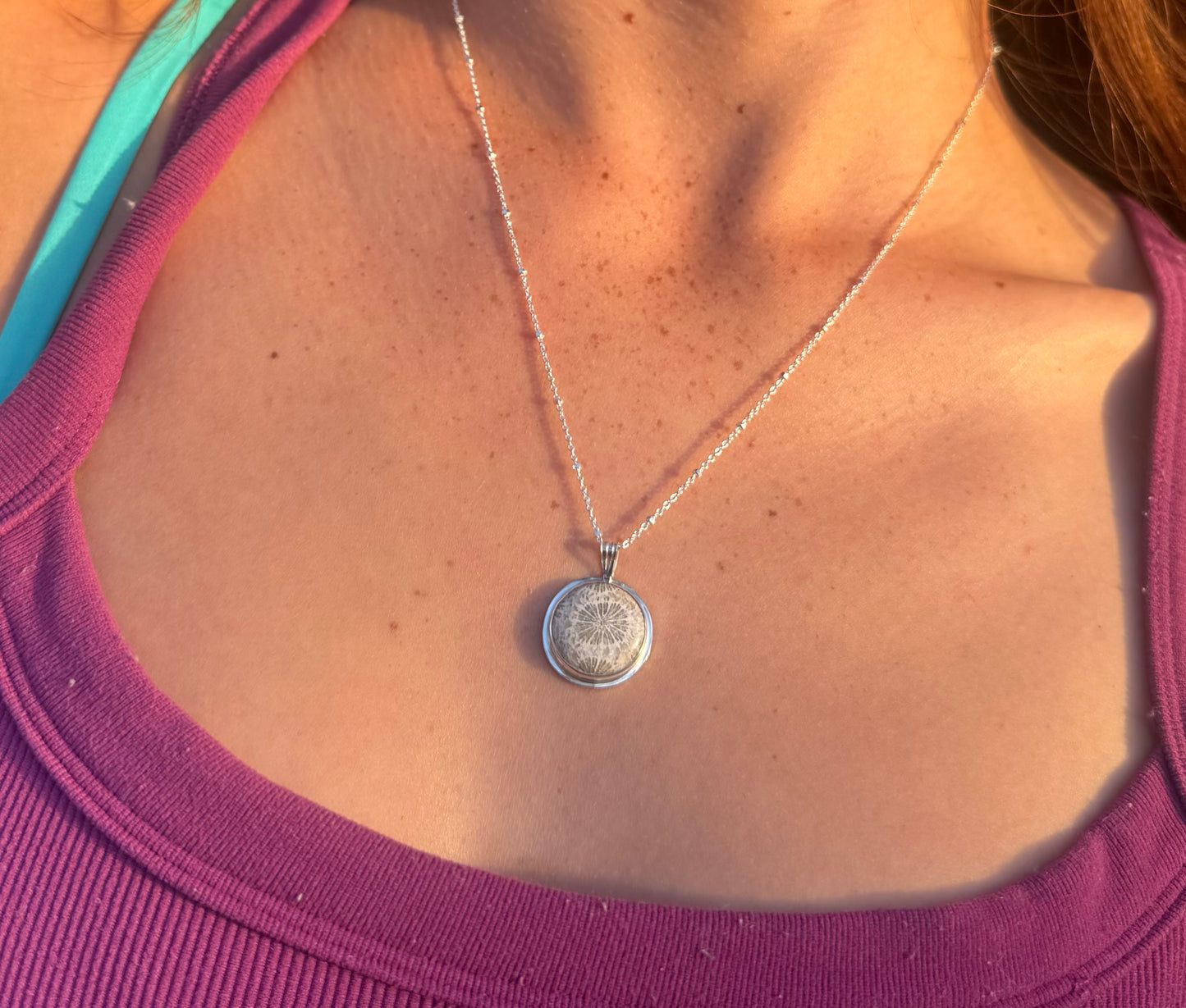 Circular Fossilized Coral Necklace