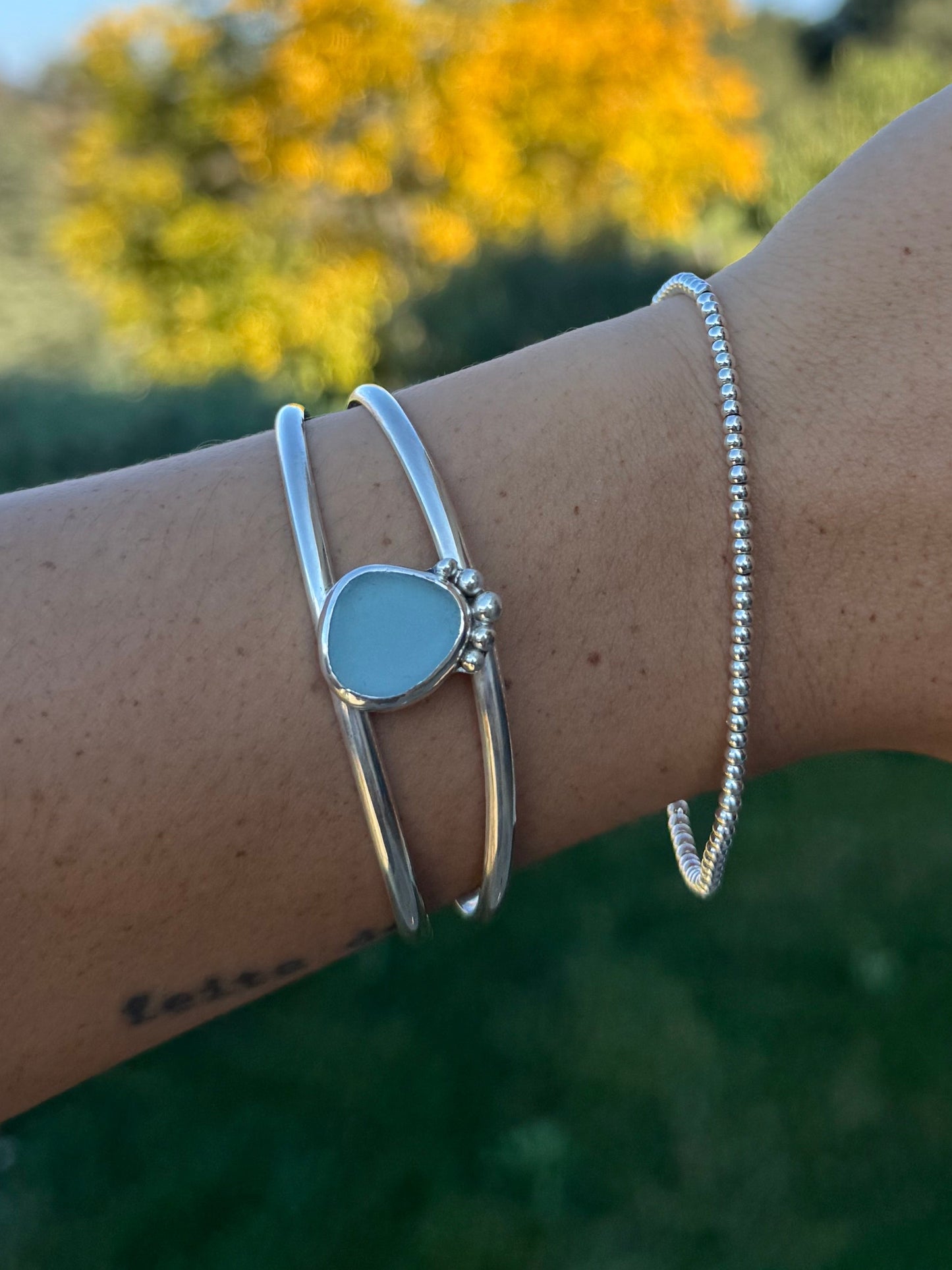 Double Band Sea Glass Cuff