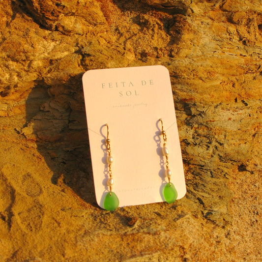 Green Seaglass Drop Earrings