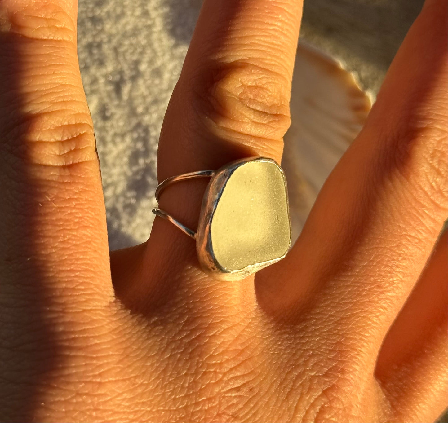 Double Band White Seaglass Ring