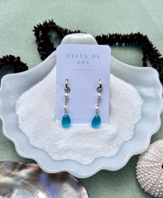 Blue Seaglass Huggies