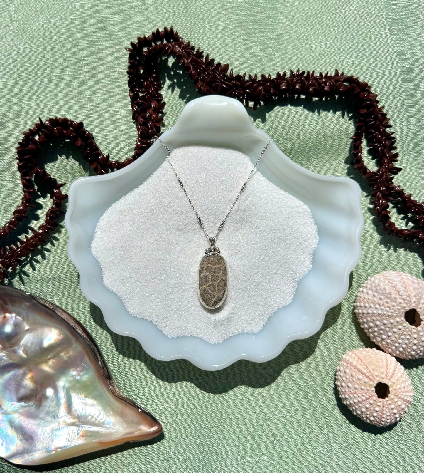 Oval Fossilized Coral Necklace