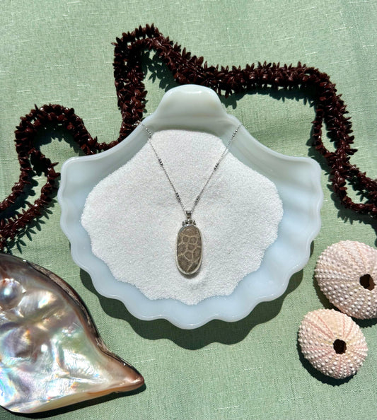 Oval Fossilized Coral Necklace